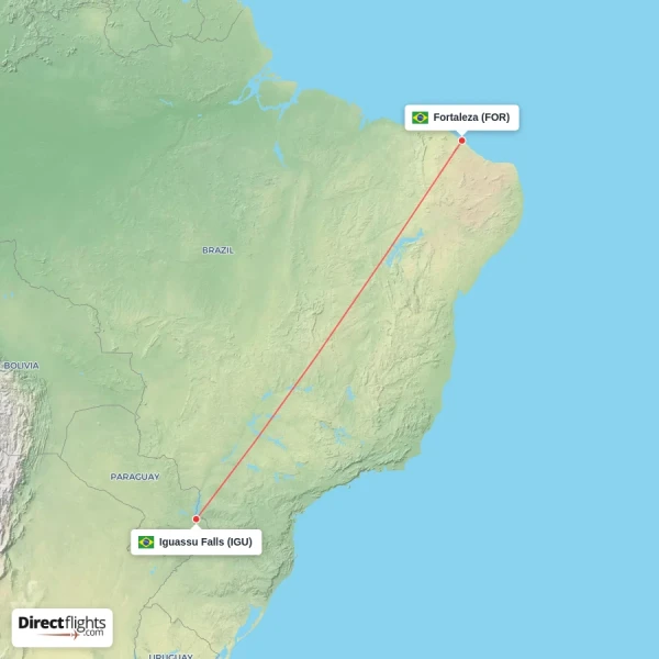 Iguassu Falls - Fortaleza direct flight map