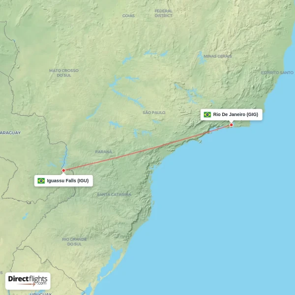 Iguassu Falls - Rio De Janeiro direct flight map
