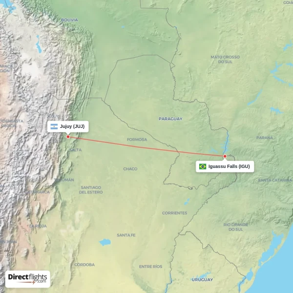 Iguassu Falls - Jujuy direct flight map