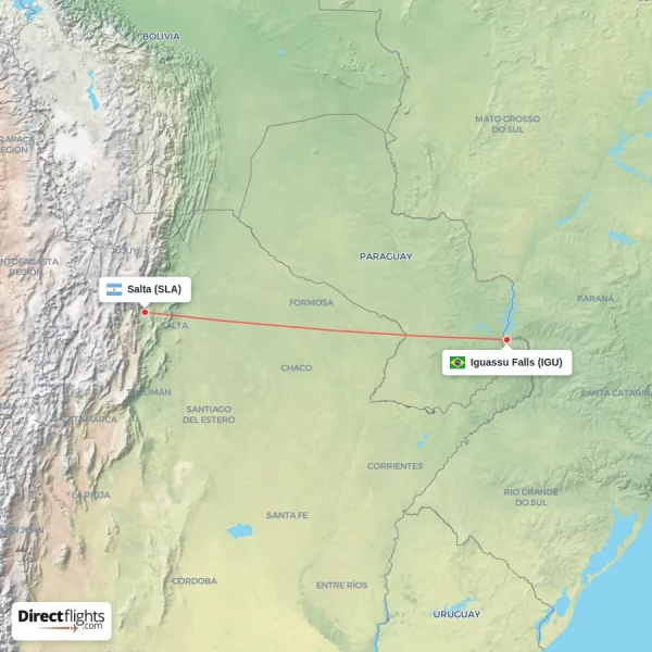 Iguassu Falls - Salta direct flight map