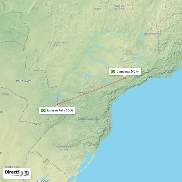Iguassu Falls - Campinas direct flight map