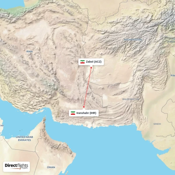 Iranshahr - Zabol direct flight map