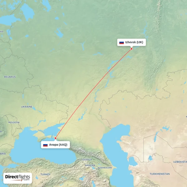 Izhevsk - Anapa direct flight map