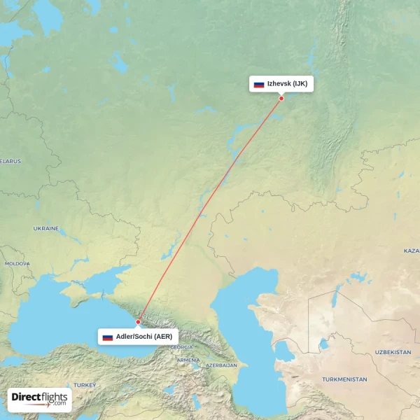 Izhevsk - Adler/Sochi direct flight map