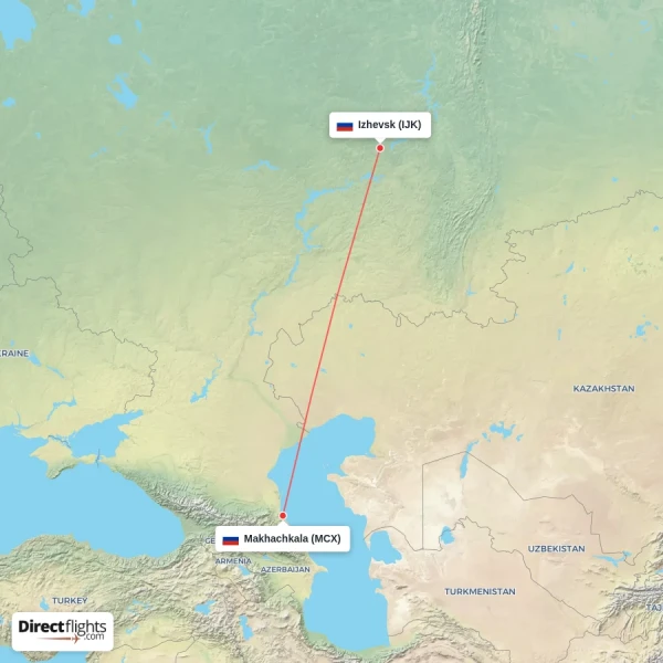 Izhevsk - Makhachkala direct flight map