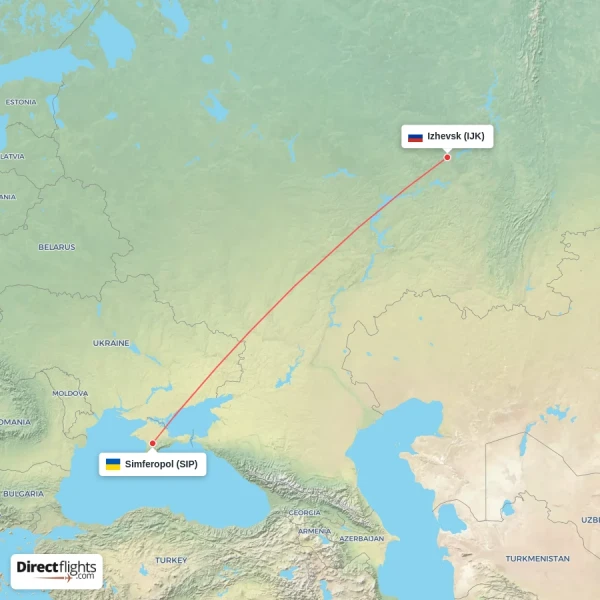 Izhevsk - Simferopol direct flight map