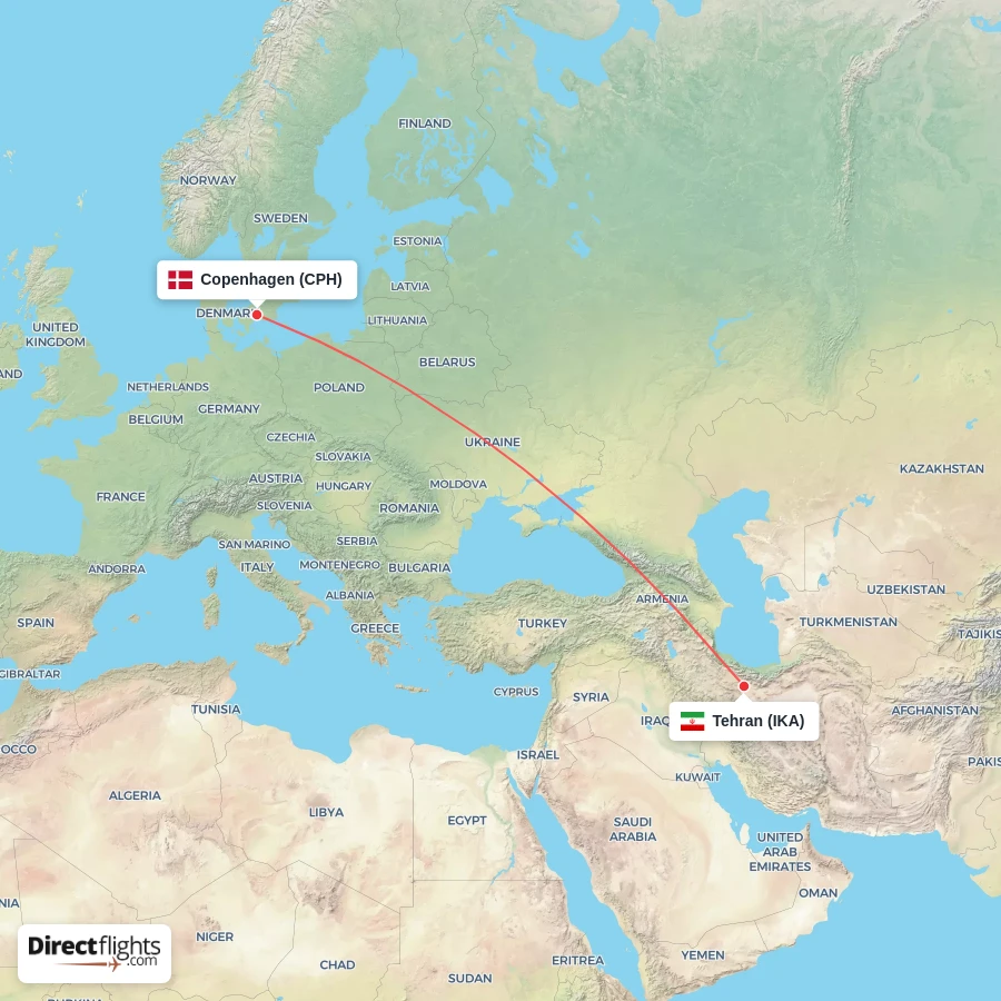 IKA - CPH route map