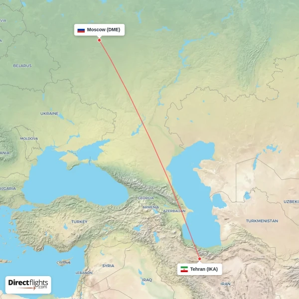 Tehran - Moscow direct flight map