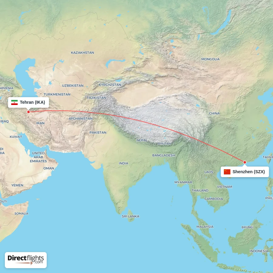 IKA - SZX route map