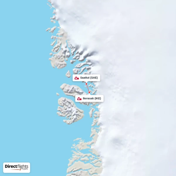 Ikerasak - Saattut direct flight map