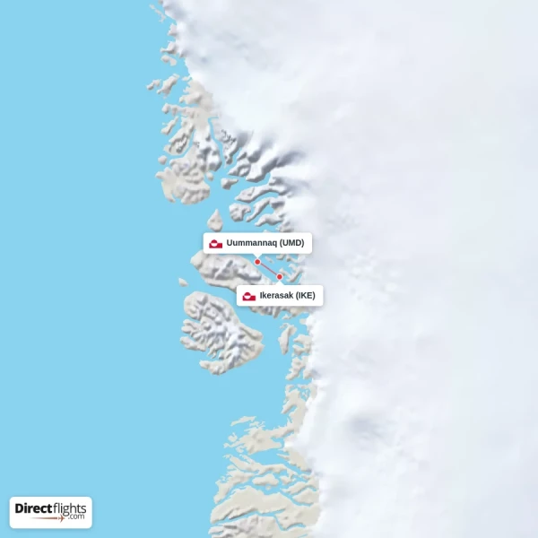 Ikerasak - Uummannaq direct flight map