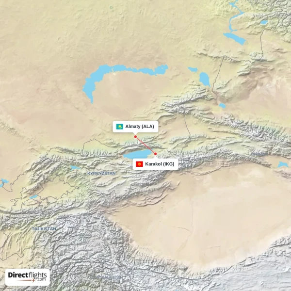 Karakol - Almaty direct flight map
