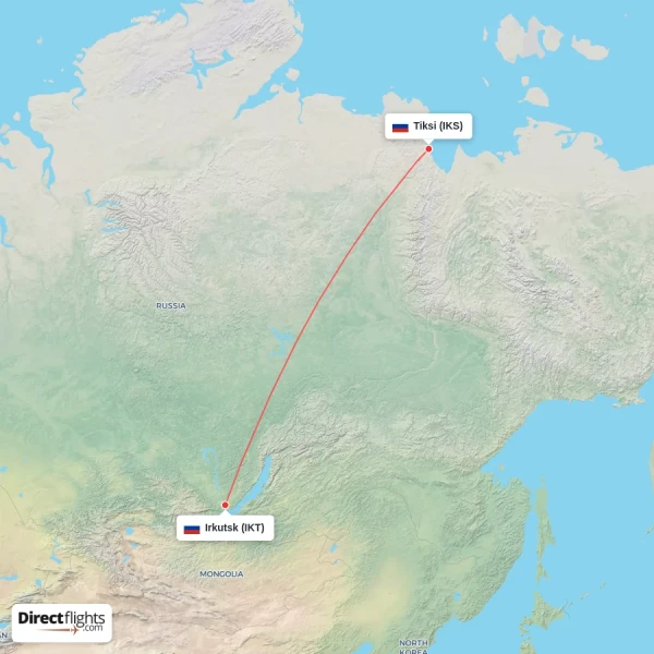 Tiksi - Irkutsk direct flight map