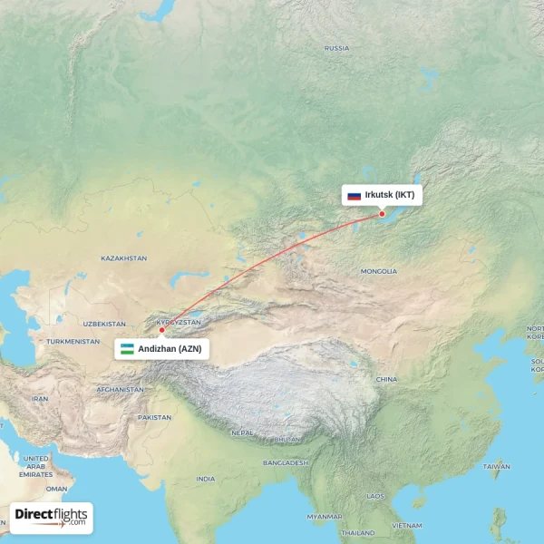 Irkutsk - Andizhan direct flight map