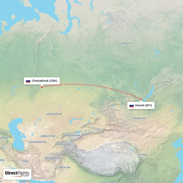 Irkutsk - Chelyabinsk direct flight map