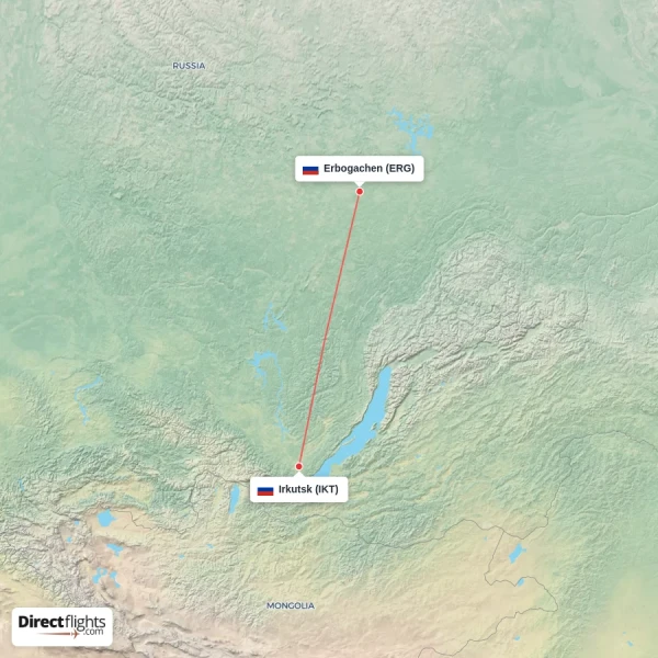 Irkutsk - Erbogachen direct flight map