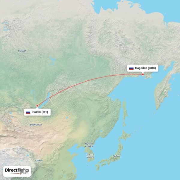 Irkutsk - Magadan direct flight map
