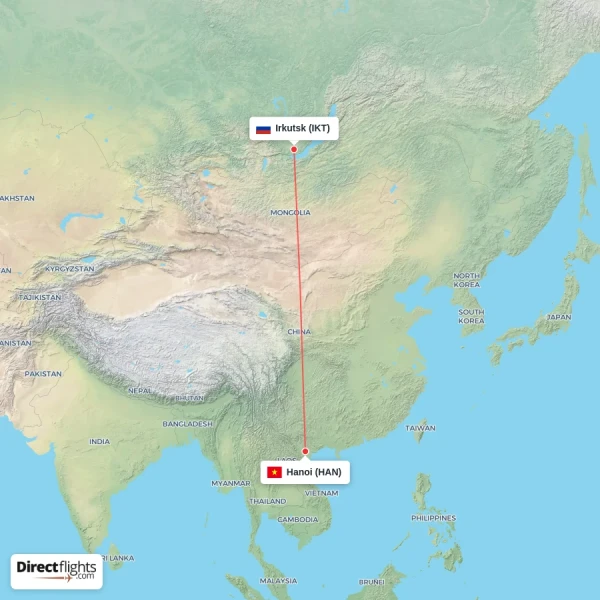 Irkutsk - Hanoi direct flight map