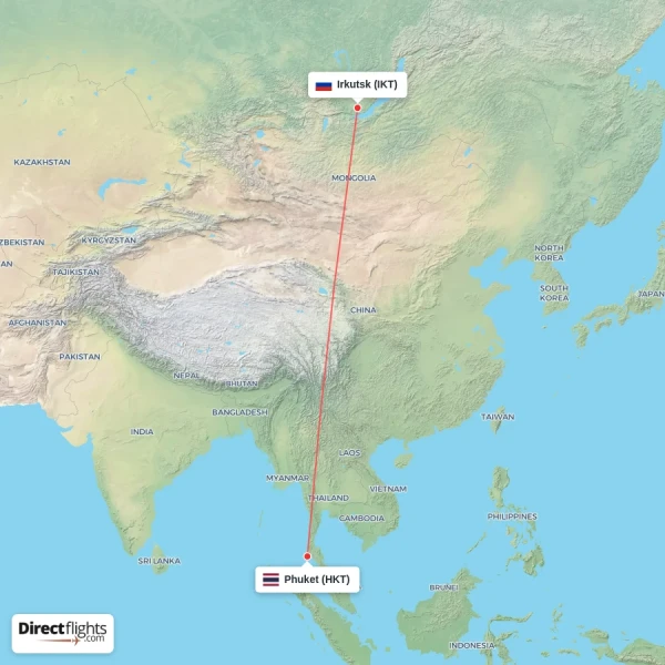 Irkutsk - Phuket direct flight map