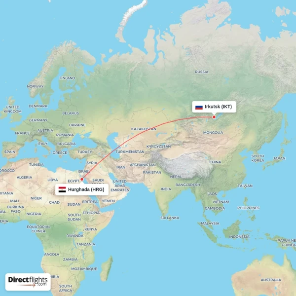 Irkutsk - Hurghada direct flight map