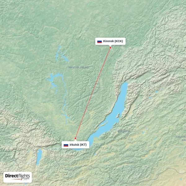 Irkutsk - Kirensk direct flight map