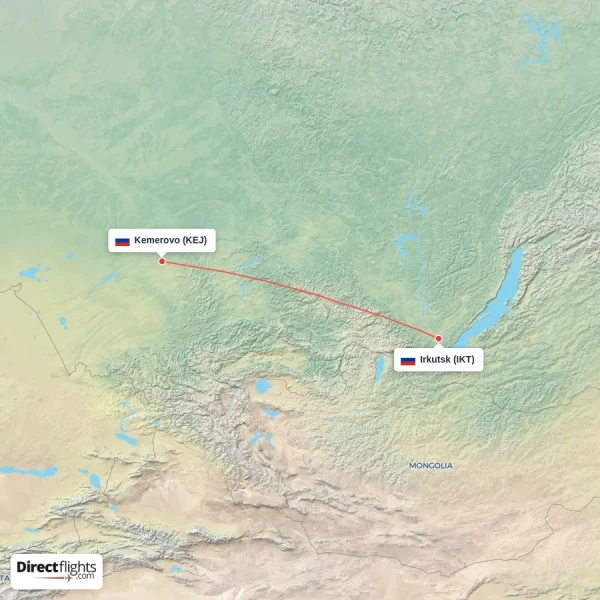 Irkutsk - Kemerovo direct flight map