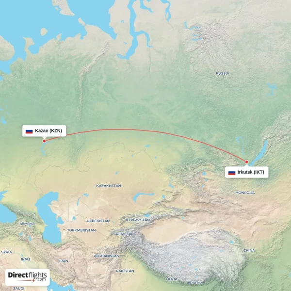 Irkutsk - Kazan direct flight map
