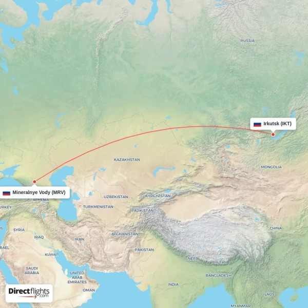 Irkutsk - Mineralnye Vody direct flight map