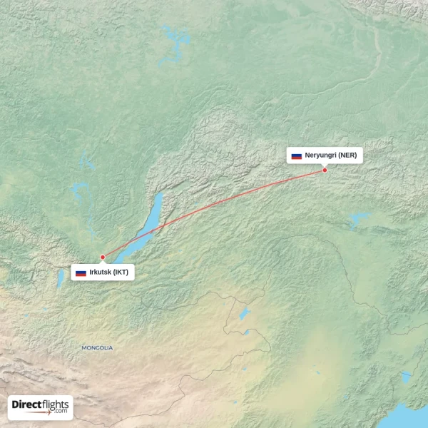 Irkutsk - Neryungri direct flight map