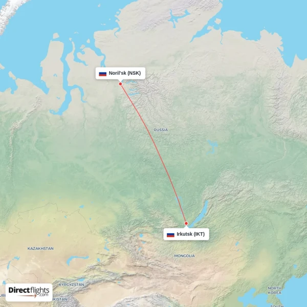 Irkutsk - Noril'sk direct flight map