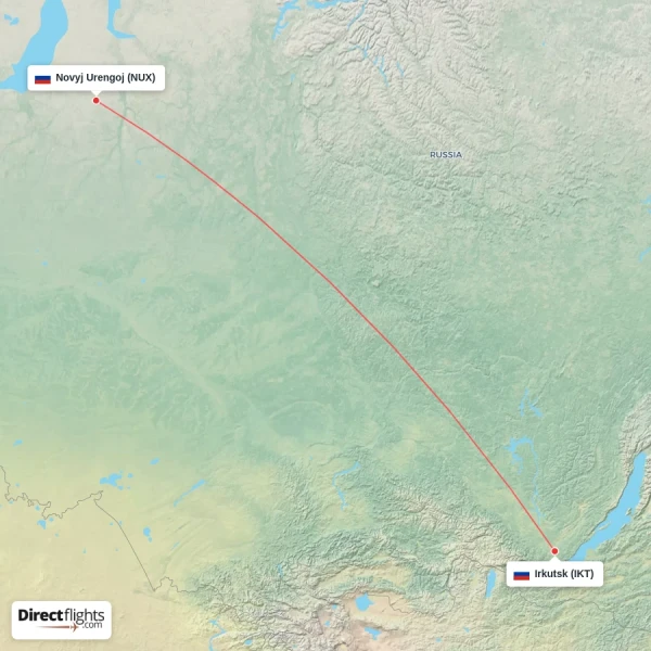 Irkutsk - Novyj Urengoj direct flight map