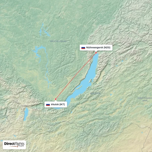 Irkutsk - Nizhneangarsk direct flight map