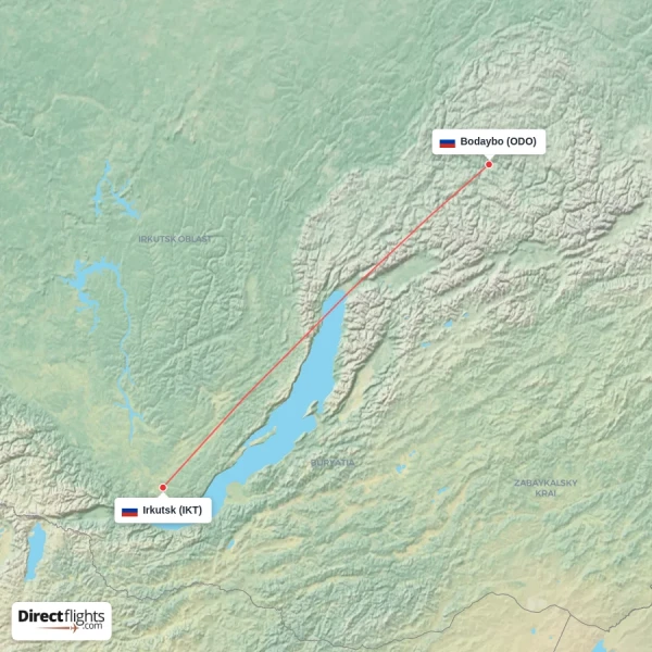 Irkutsk - Bodaybo direct flight map