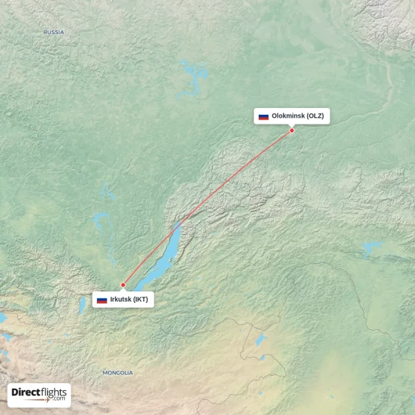 Irkutsk - Olokminsk direct flight map