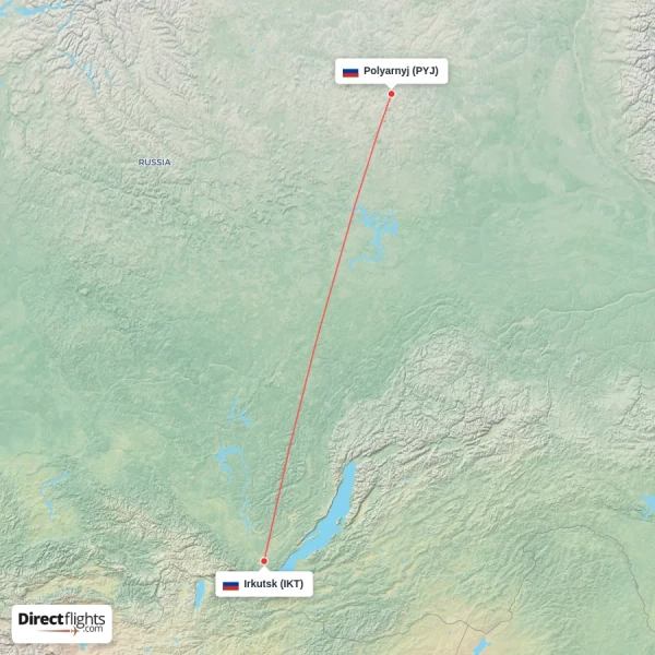 Irkutsk - Polyarnyj direct flight map
