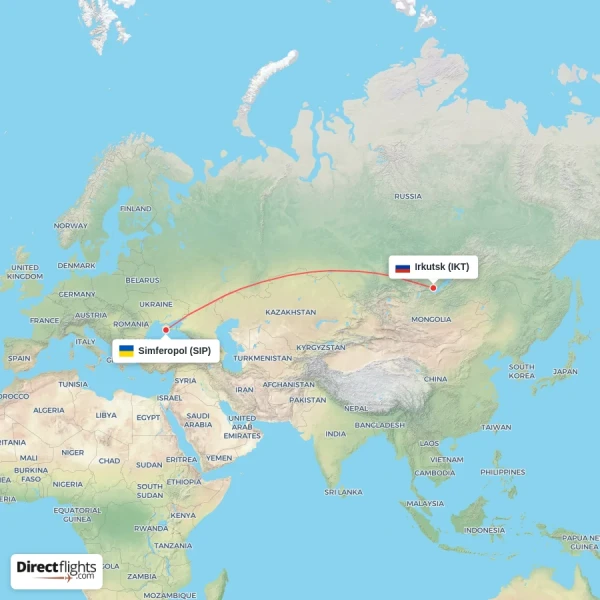 Irkutsk - Simferopol direct flight map