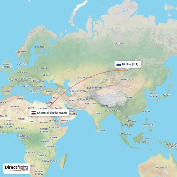 Irkutsk - Sharm el Sheikh direct flight map