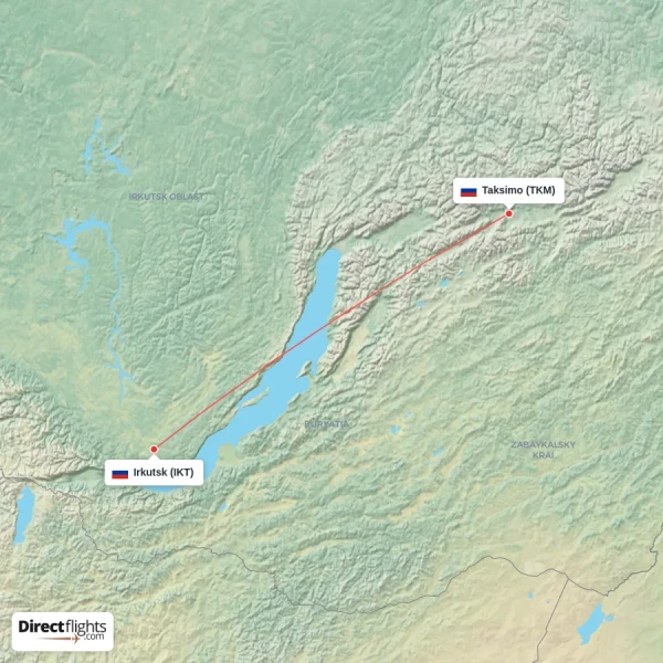 Irkutsk - Taksimo direct flight map