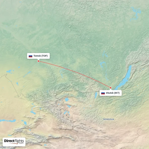 Irkutsk - Tomsk direct flight map