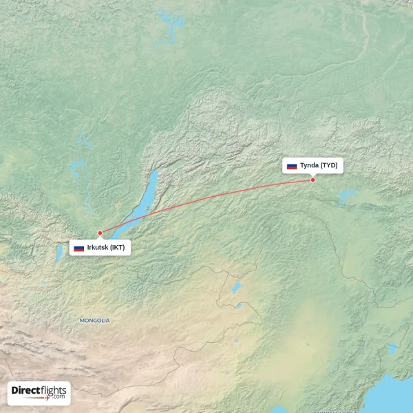Irkutsk - Tynda direct flight map