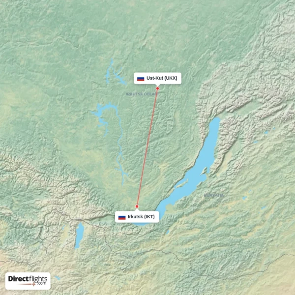 Irkutsk - Ust-Kut direct flight map
