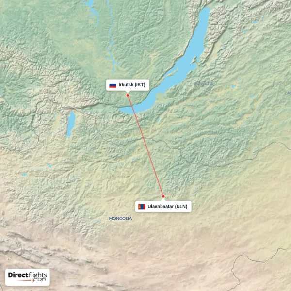 Irkutsk - Ulaanbaatar direct flight map