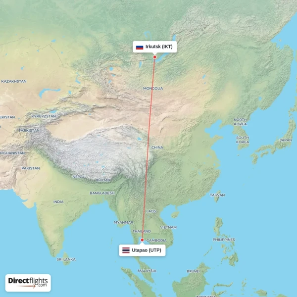 Irkutsk - Utapao direct flight map