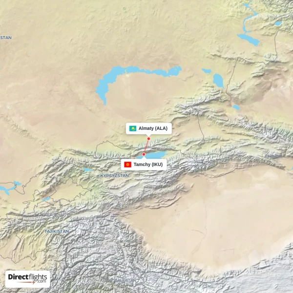 Tamchy - Almaty direct flight map