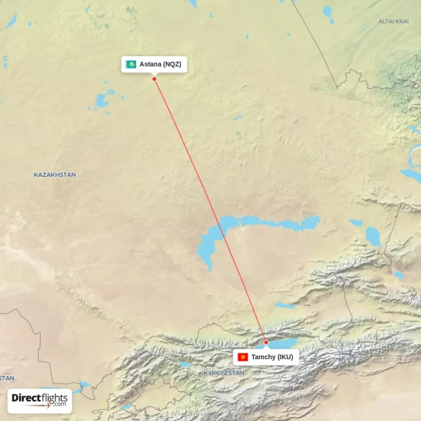 Tamchy - Astana direct flight map