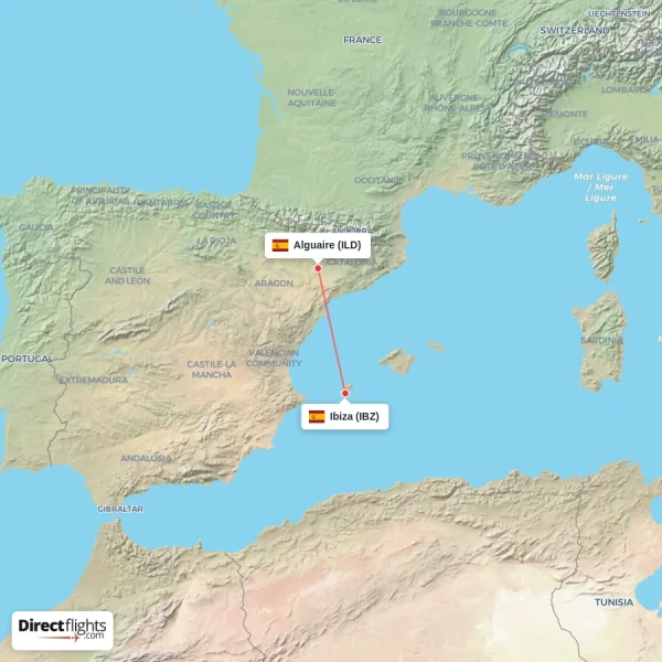 Alguaire - Ibiza direct flight map