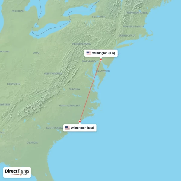 Wilmington - Wilmington direct flight map