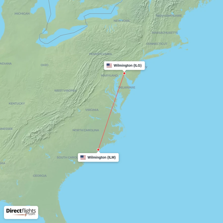 ILG - ILM route map