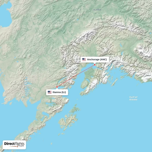 Iliamna - Anchorage direct flight map