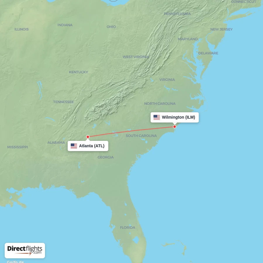 ILM - ATL route map